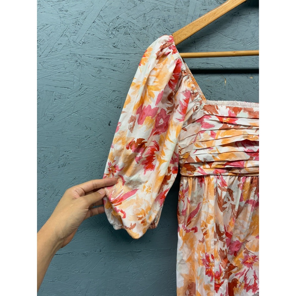 Abercrombie & Fitch Babydoll Dress Women's S Peach Pink Floral Puff Sleeve Mini - Picture 3 of 10